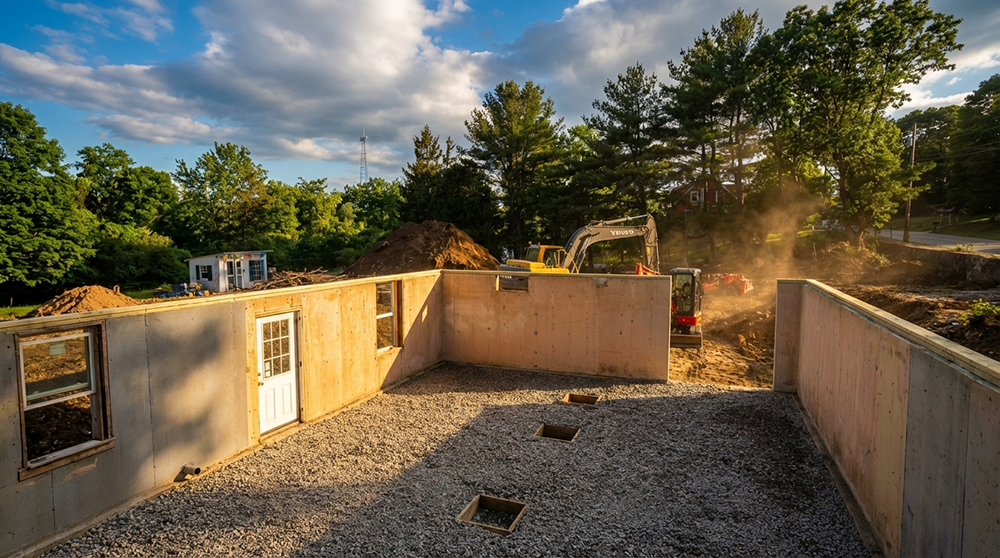 Foundation excavation and site work for new construction